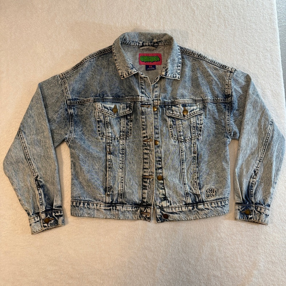 Empyre Acid Wash Denim Jacket Blue XS Cropped Trucker Jean Jacket Cotton